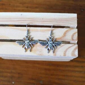 Large Silver Bee Earings